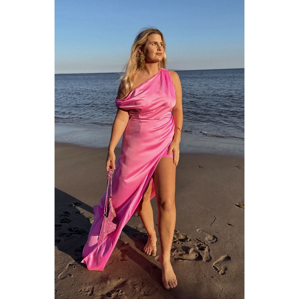 Show Me Your Mumu Jodie Dress in Pink Luxe Satin size Large